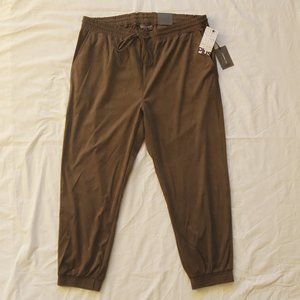 One By Chapter One Women's Olive Green Suede Jogger Capris Plus Size 1X